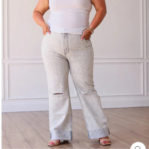 NWT Grace & Emma Straight Leg Distressed Stone Wash Jean Size 18 Gray White - Picture 1 of 13